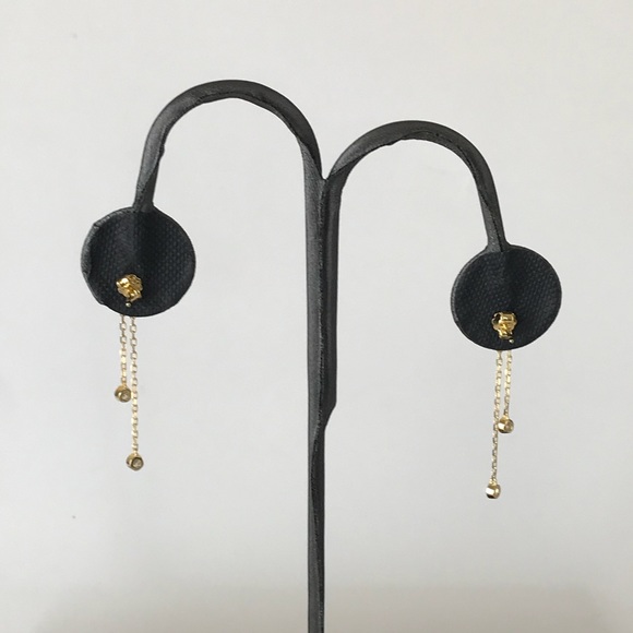 Yellow Gold Plated Bezel Dangling CZ .925 Earring - Picture 4 of 4